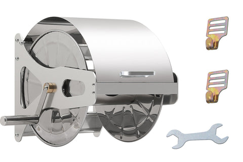 Premium Silver Stainless Steel Garden Hose Reel with Cover & Crank Handle