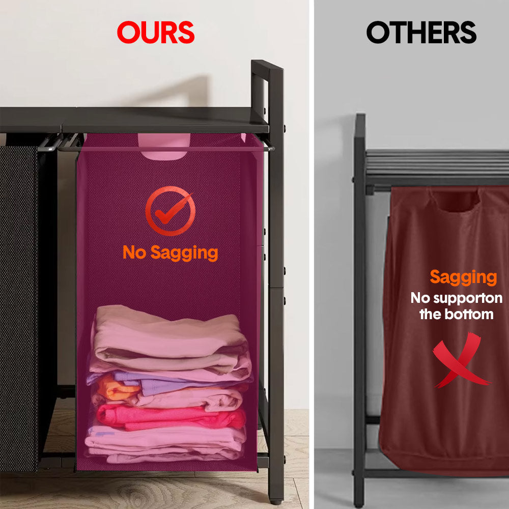 Premium Laundry Hamper – Black/Rustic Brown with MDF Shelf & 2 Pull-Out Bags