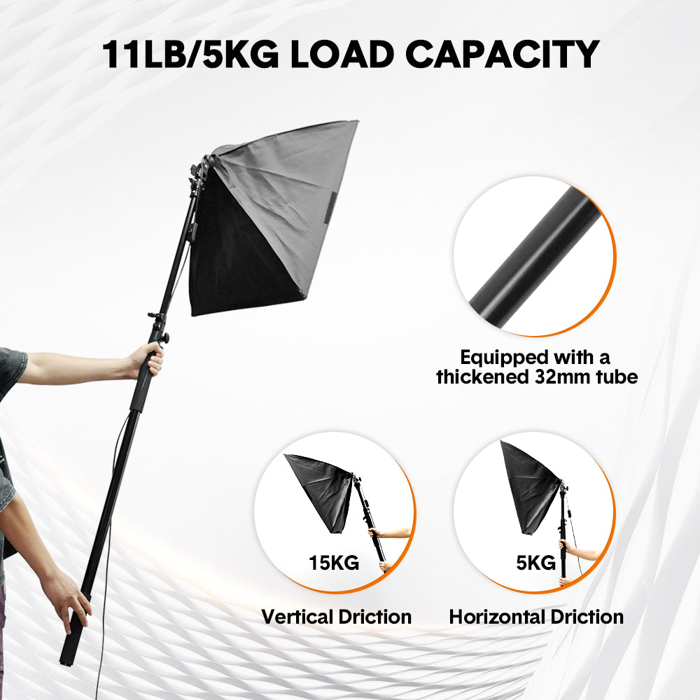 Premium Black 3M Telescopic Boom Pole Light and Microphone Stand