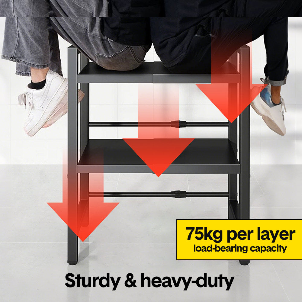 Premium 3-Tier Microwave Stand – Black Adjustable Stainless Steel Shelf