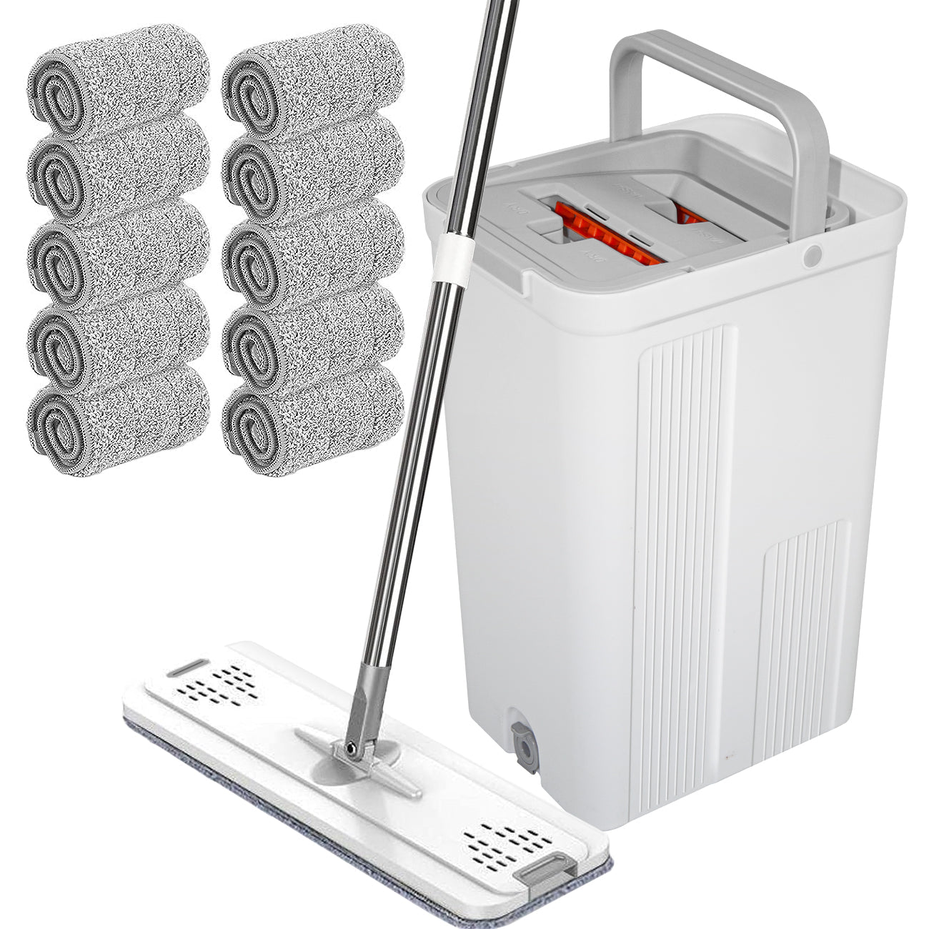 Premium Flat Mop & Bucket Wringer Set – Grey with 10 Microfibre Pads