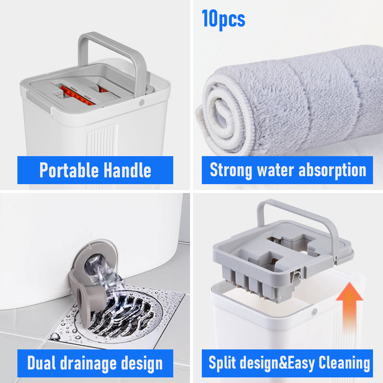 Premium Flat Mop & Bucket Wringer Set – Grey with 10 Microfibre Pads