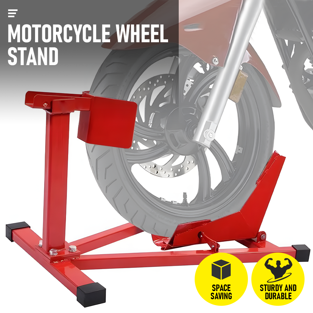 Premium Red Heavy-Duty Motorcycle Front Wheel Chock Stand