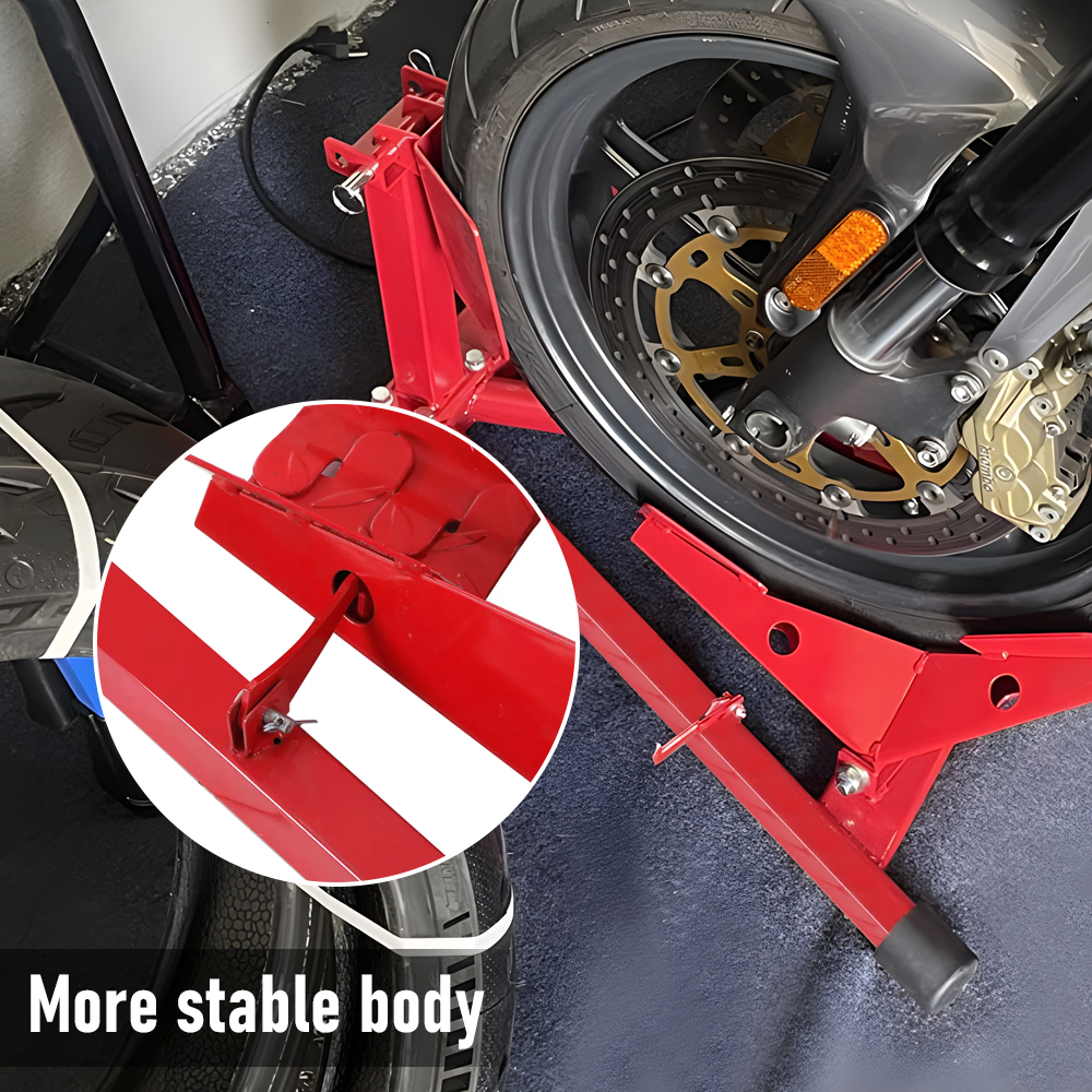 Premium Red Heavy-Duty Motorcycle Front Wheel Chock Stand