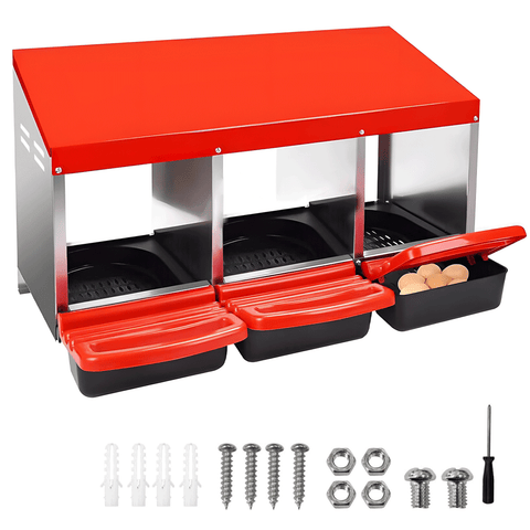 Premium 3-Hole Roll Away Metal Chicken Nesting Box - 52 x 47.5 x 81cm