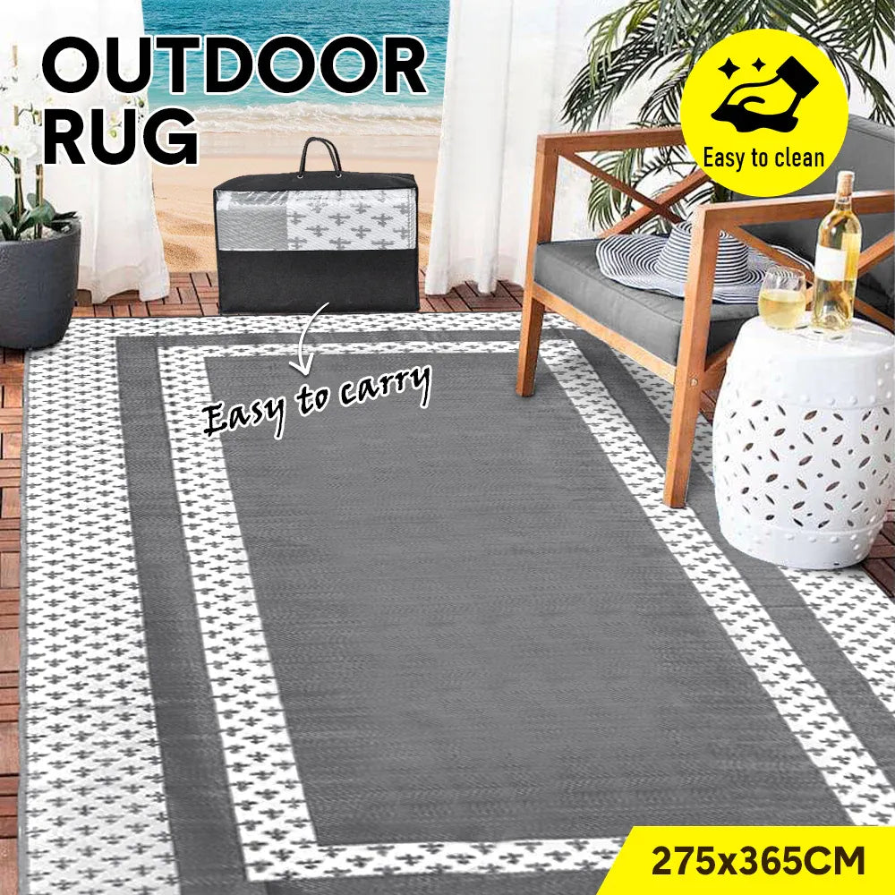 Premium Weatherproof Outdoor Rug – Silver Grey 275 x 365cm, Waterproof PP Weave