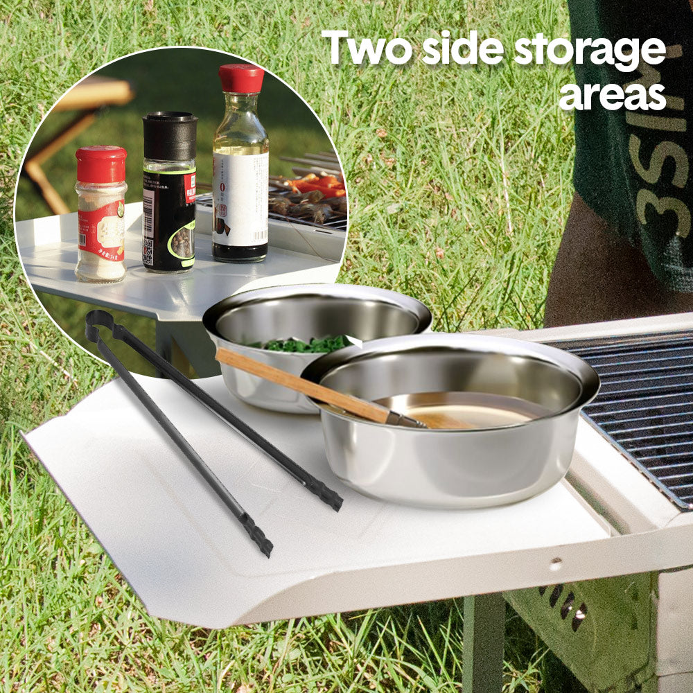 Premium Foldable Charcoal BBQ Grill – Beige with Grill Nets & Enamel Pans