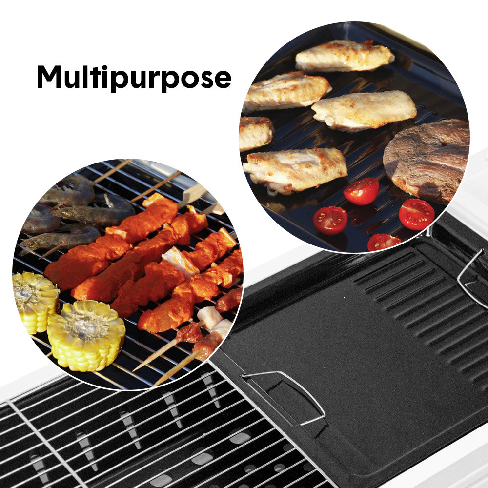 Premium Foldable Charcoal BBQ Grill – Beige with Grill Nets & Enamel Pans