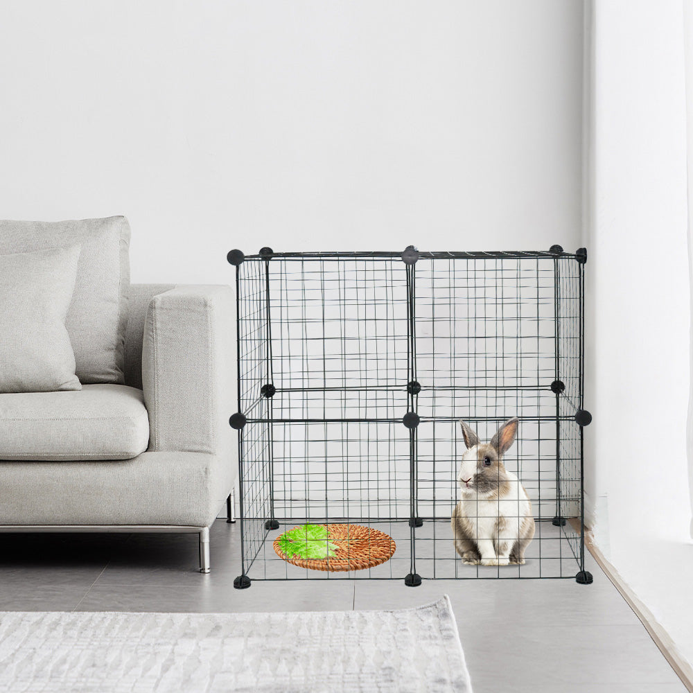 Premium Foldable Metal Pet Playpen 16 Panels with Clips - Black