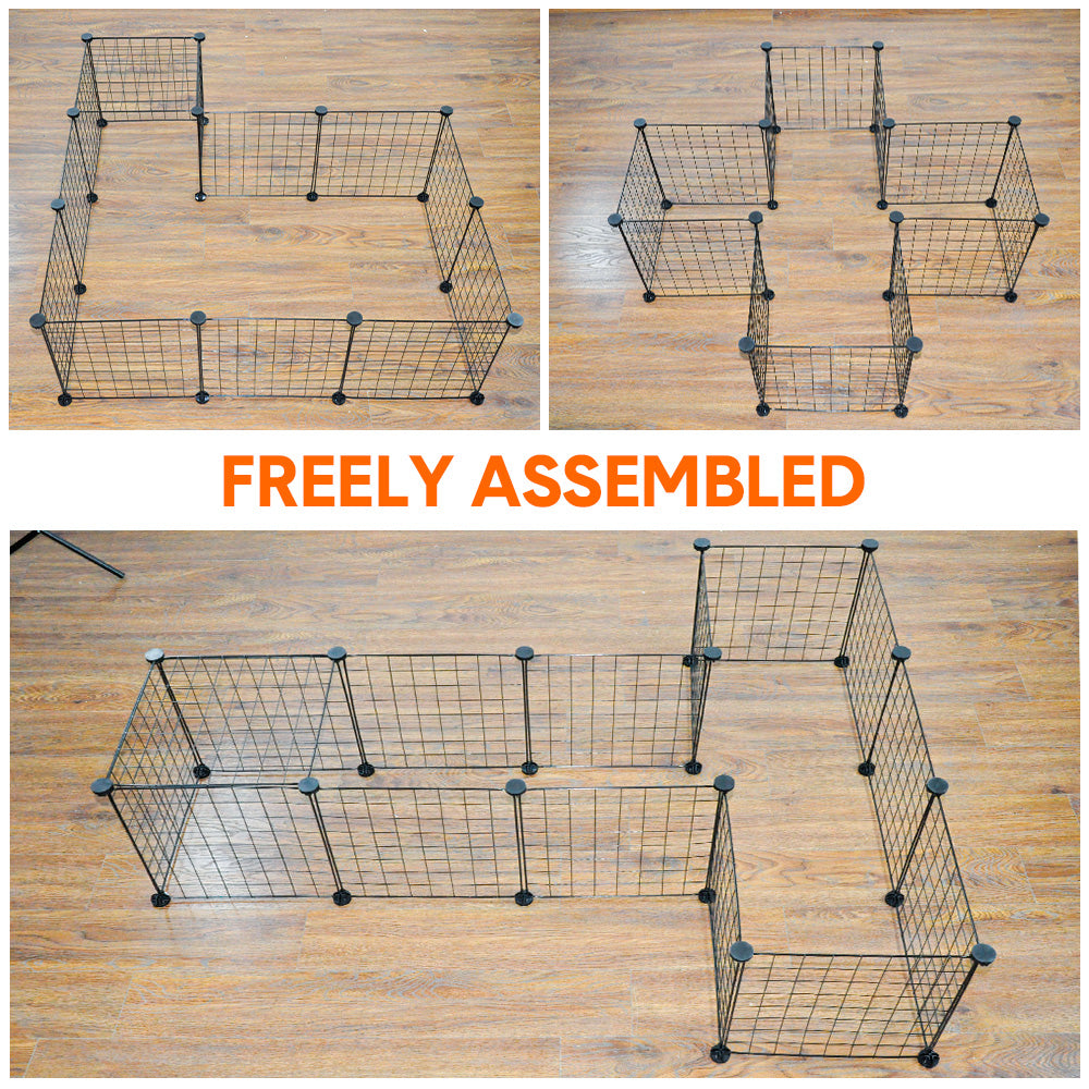 Premium Foldable Metal Pet Playpen 16 Panels with Clips - Black