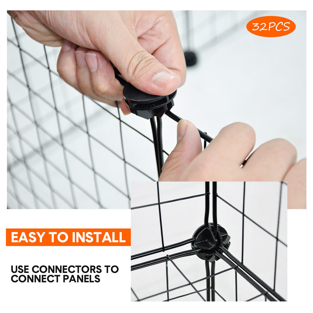 Premium Foldable Metal Pet Playpen 16 Panels with Clips - Black