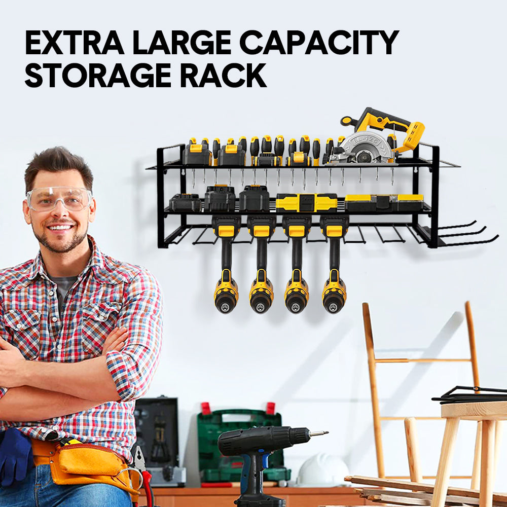 Premium Wall Mount Power Tool Organiser with 7 Drill Holders