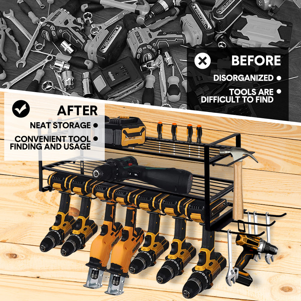 Premium Wall Mount Power Tool Organiser with 7 Drill Holders