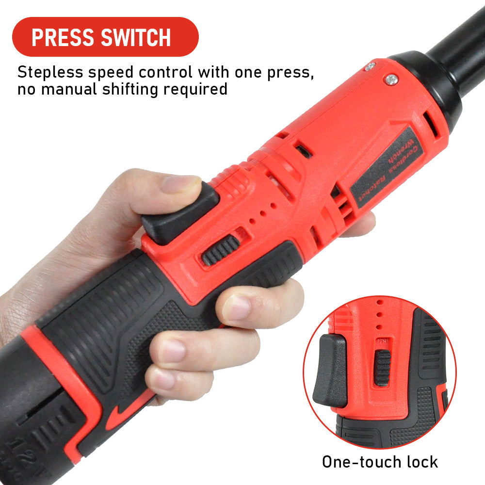 Premium 12V Cordless Electric Ratchet Wrench Set with 2 Batteries