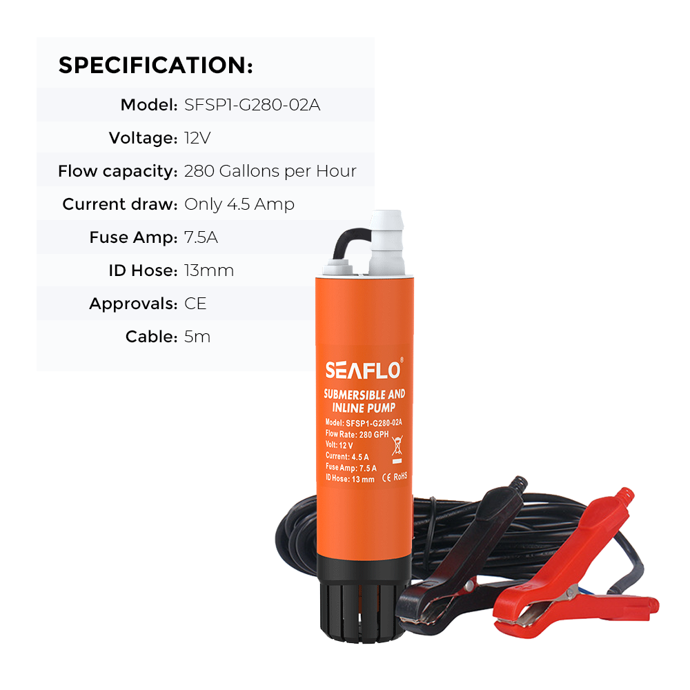 SEAFLO 12V 280GPH Submersible Inline Pump