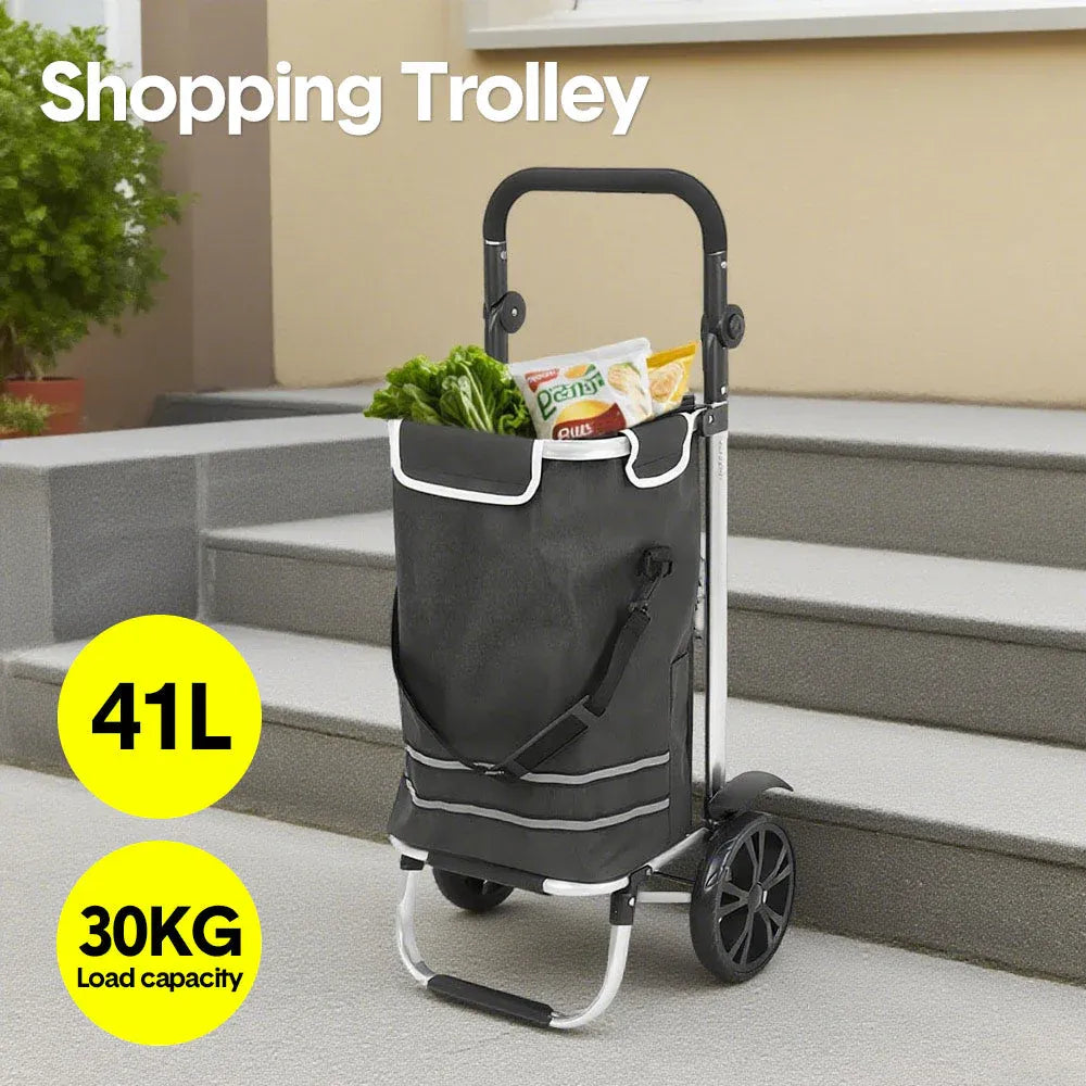 Alston 41L Foldable Shopping Trolley Cart Black with Aluminium Frame and Wheels