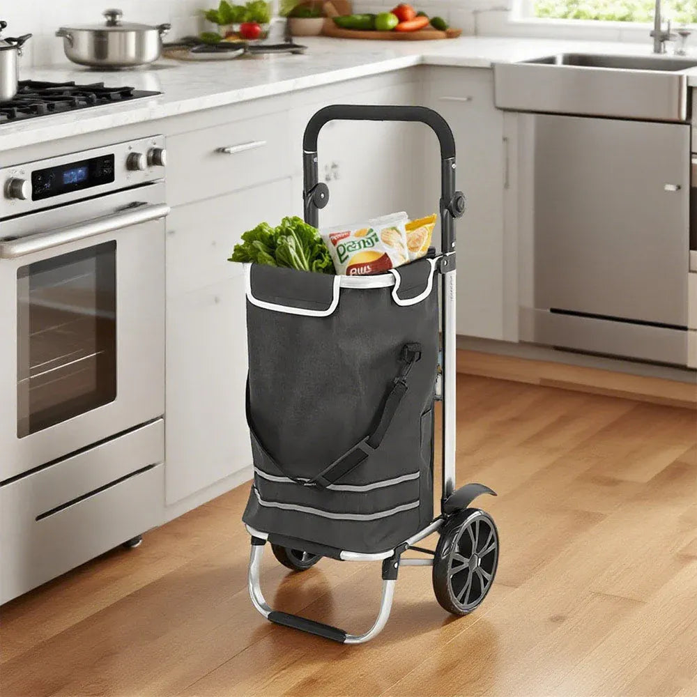 Alston 41L Foldable Shopping Trolley Cart Black with Aluminium Frame and Wheels