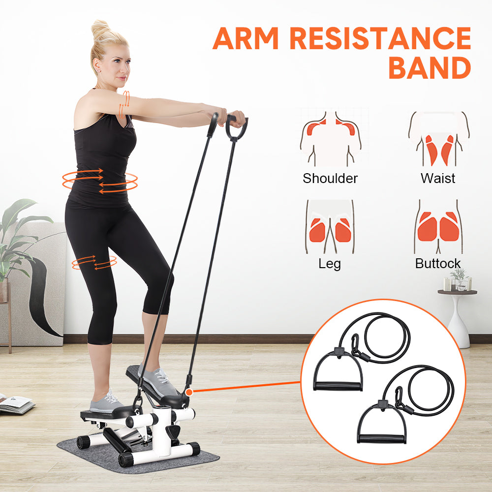 Premium Mini Stepper with Resistance Bands & LCD Monitor - Black/White