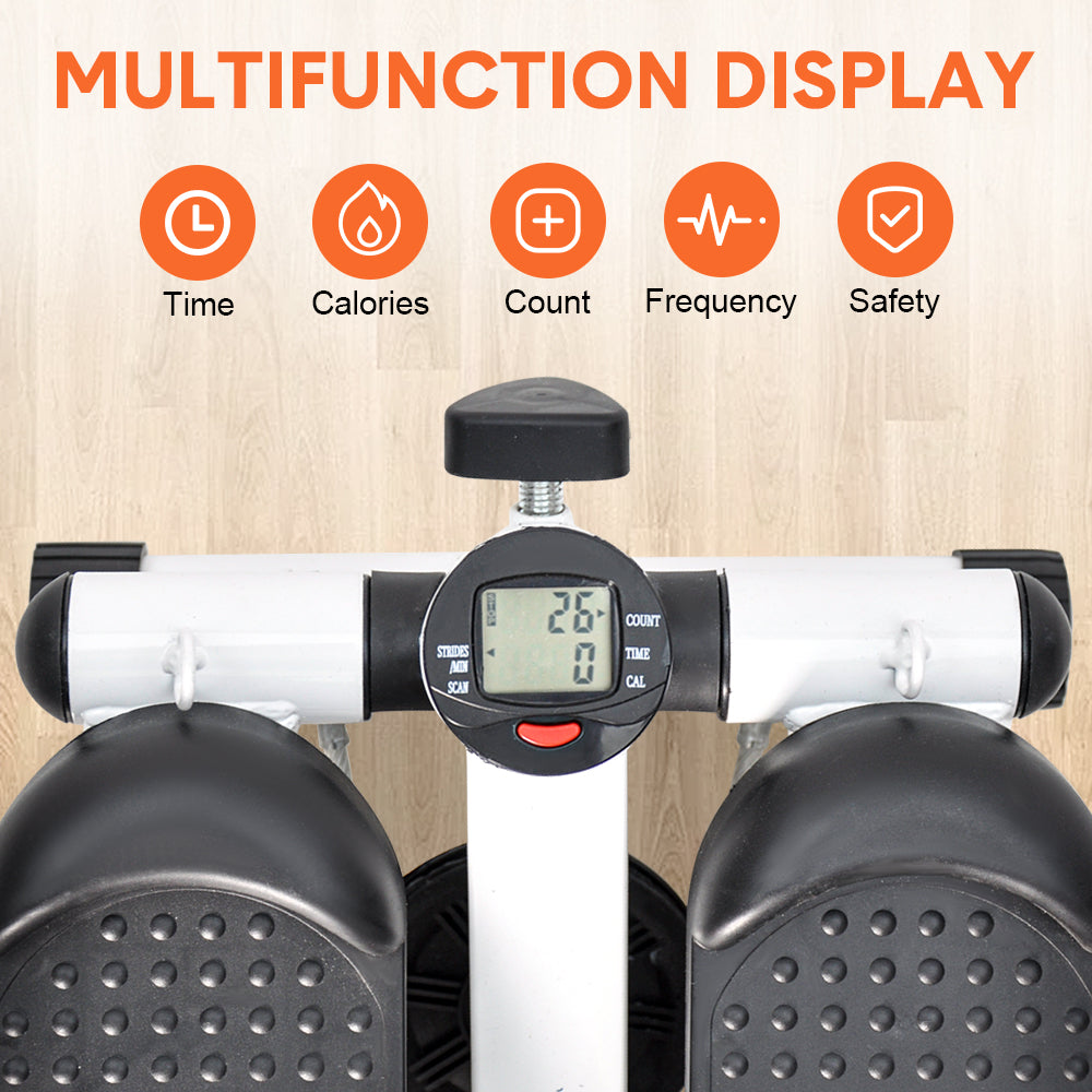 Premium Mini Stepper with Resistance Bands & LCD Monitor - Black/White