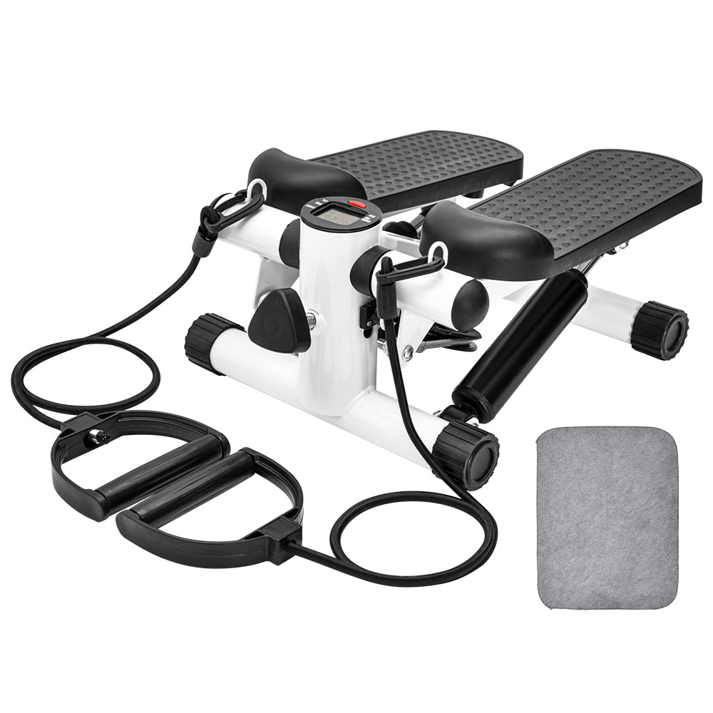 Premium Mini Stepper with Resistance Bands & LCD Monitor - Black/White