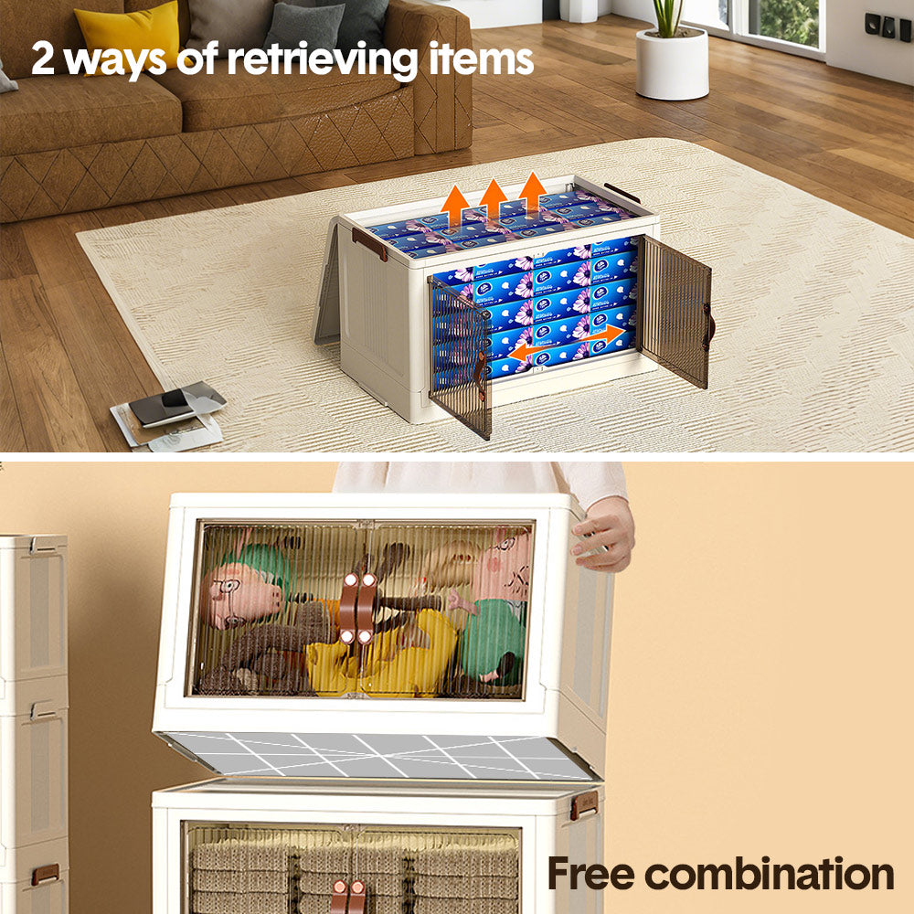 3 Bin Foldable Stackable Storage Cabinet with Clear Doors Wheels and Top Access