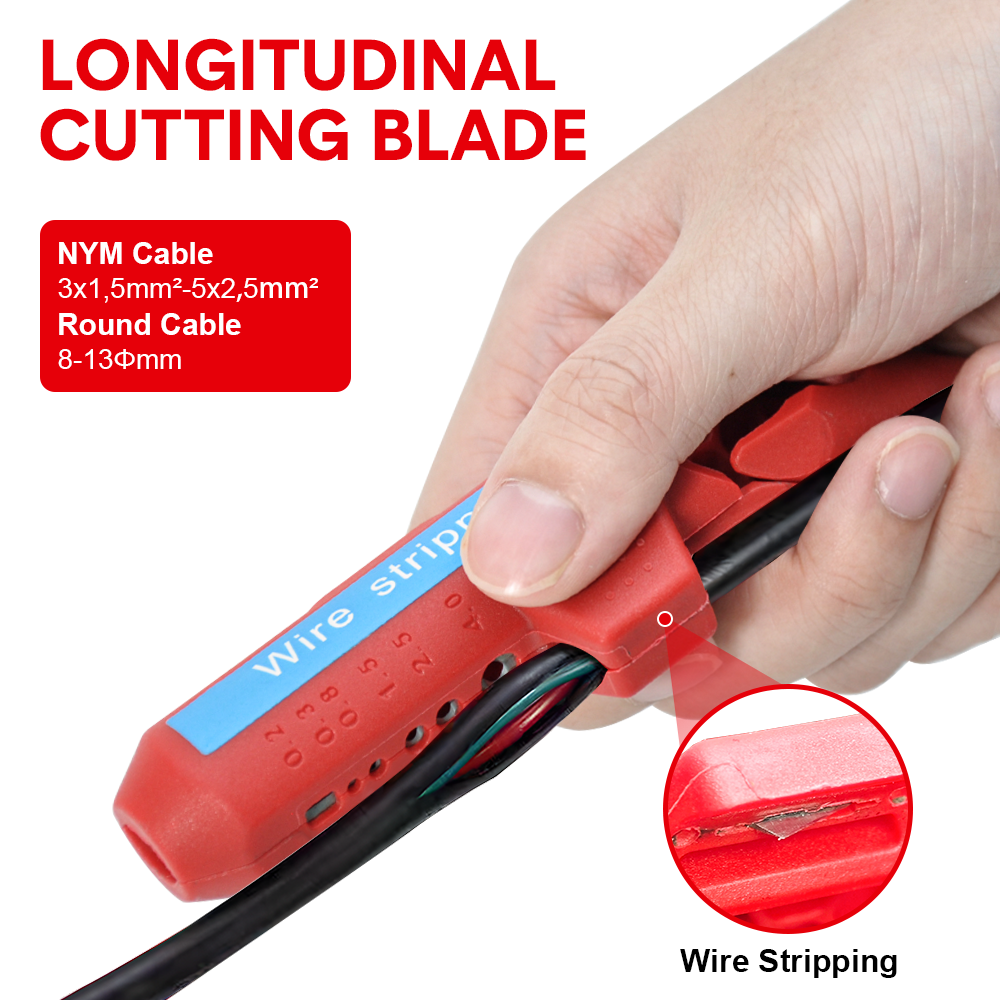 Premium Ergonomic Wire Stripper with 6 Planer Holes - Red