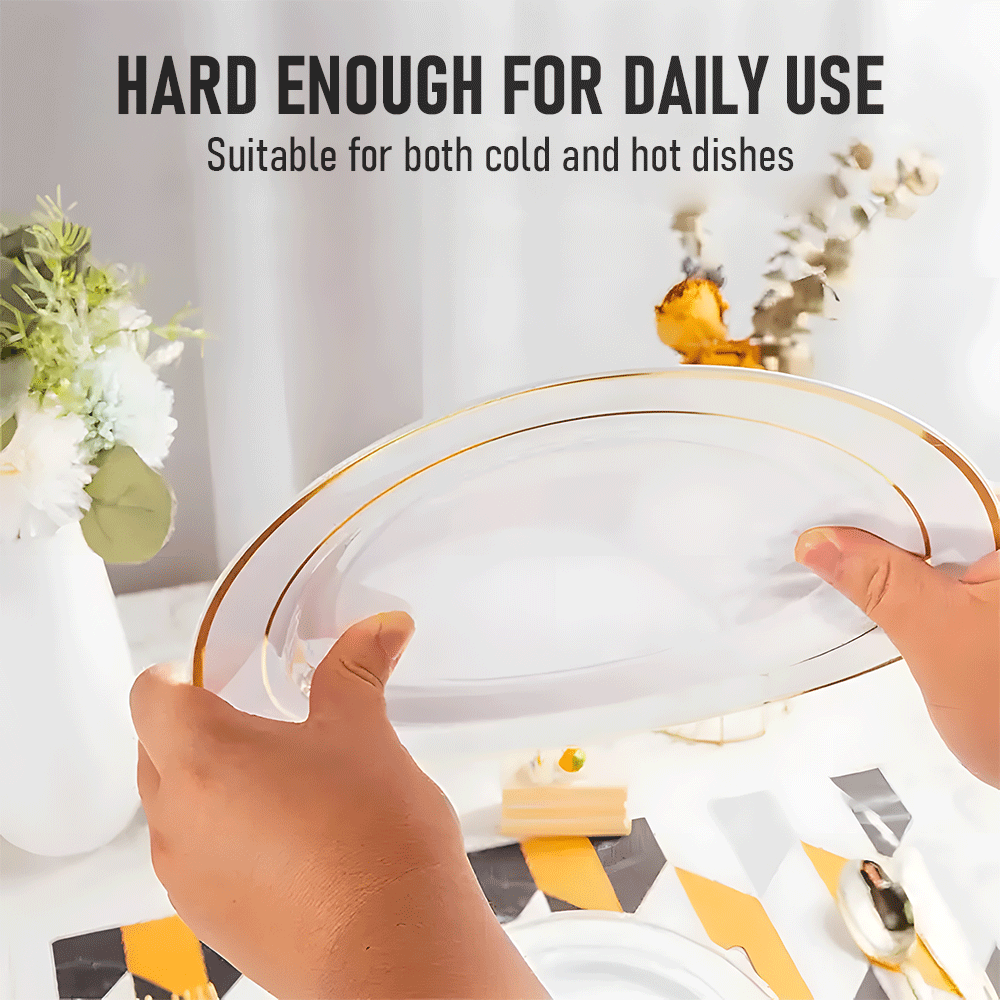 175pcs Gold Trim Disposable Wedding Tableware Set Plates Cutlery Cups Napkins