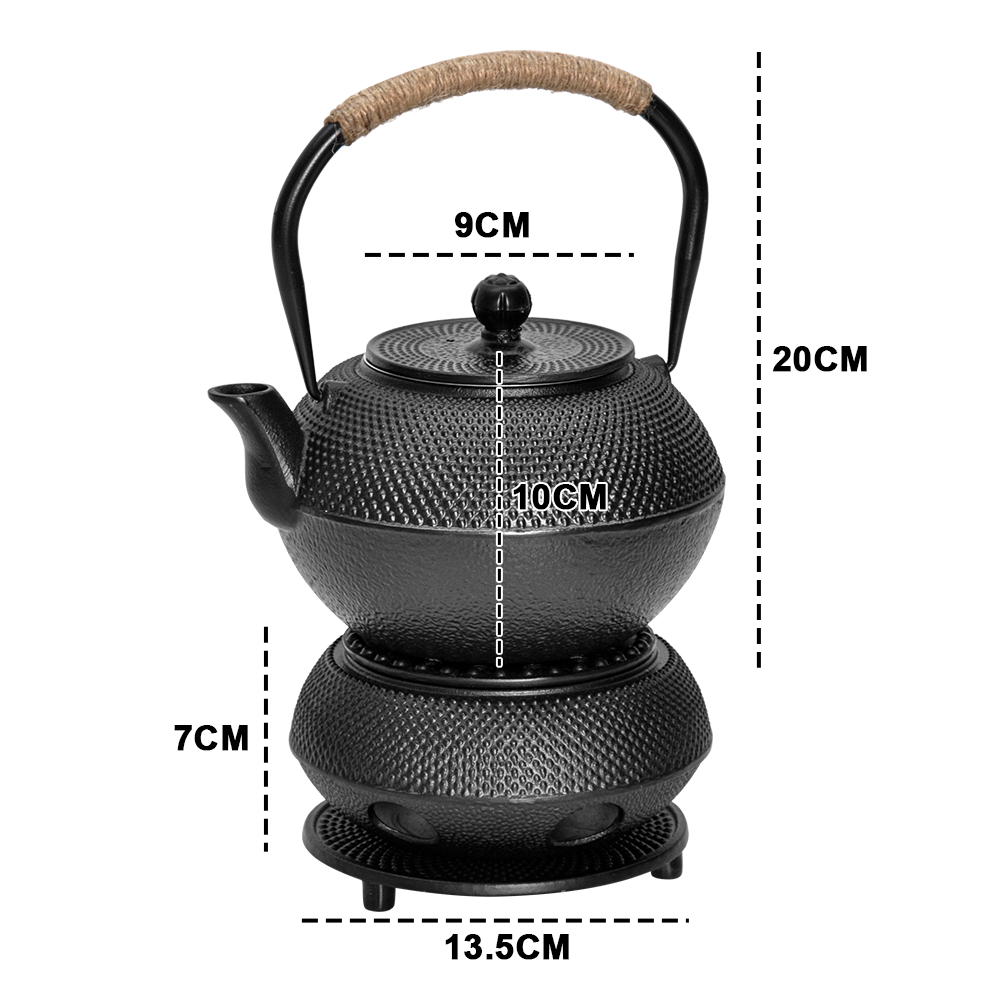 Premium Cast Iron Teapot & Warmer Set – Black 1.2L with Infuser