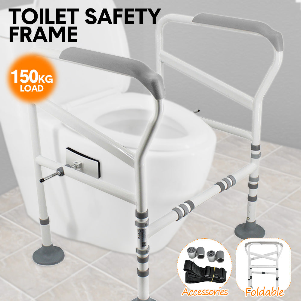 Adjustable Toilet Safety Frame Support Rail Foldable Bathroom Aid 150kg Capacity