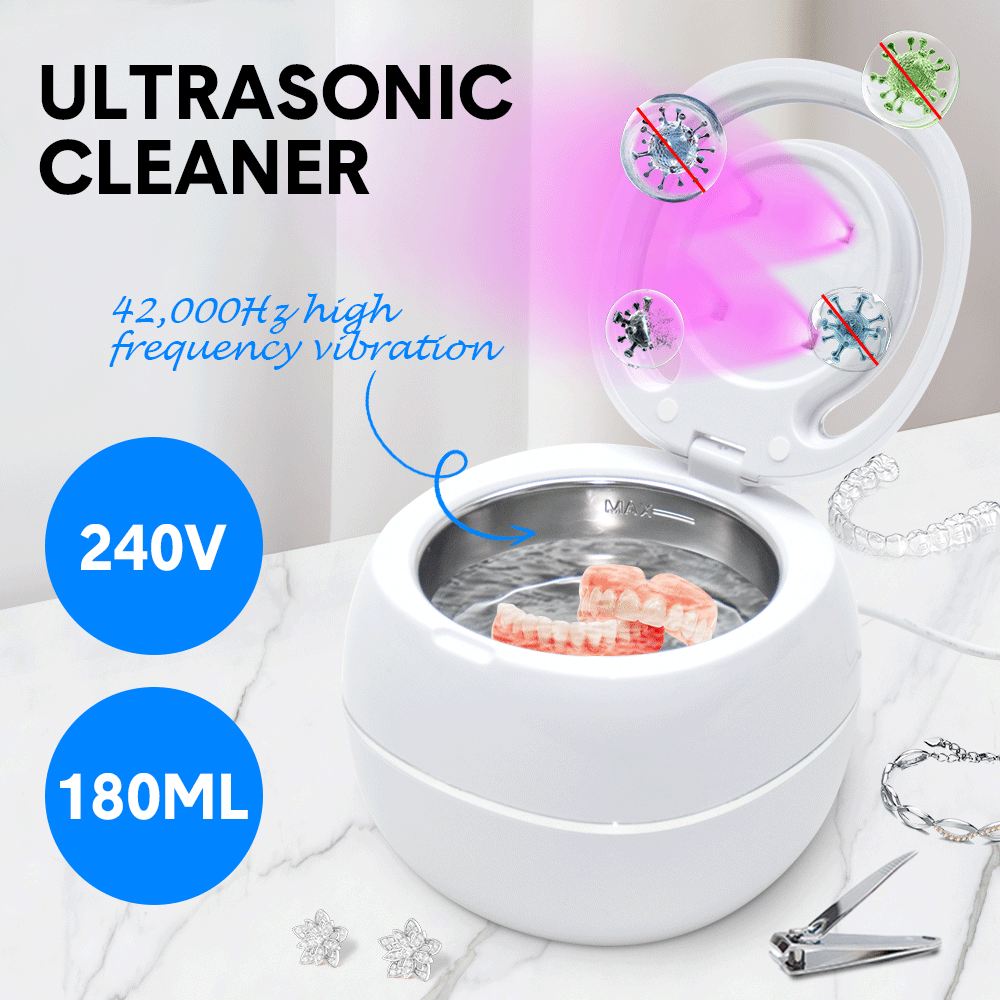 Premium Portable Ultrasonic UV Cleaner 42kHz 180-220ml with Dual Timer