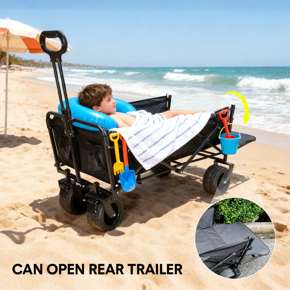 Premium Foldable Camping Wagon with Tailgate - 150L, Black