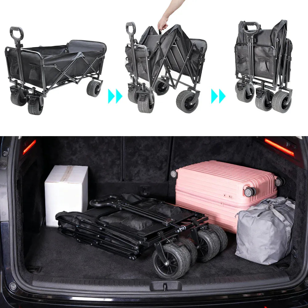 Premium Foldable Camping Wagon with Tailgate - 150L, Black