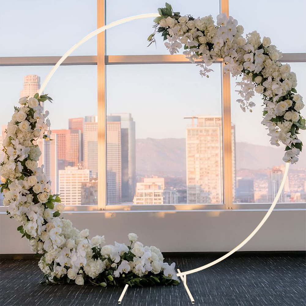 Premium White Wedding Hoop Arch – 2m Metal Backdrop with Base Bags