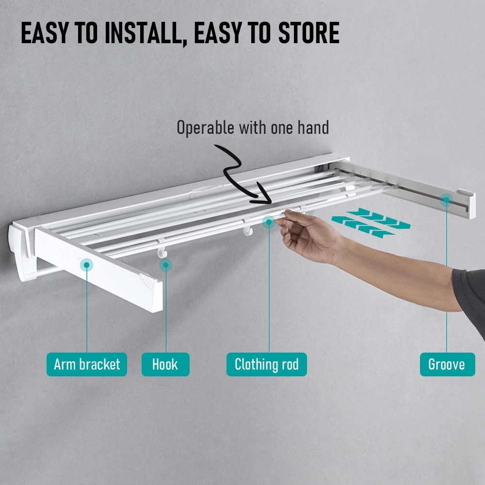 Alston Wall Mounted Drying Rack – White 12kg with Foldable Rail & Hooks