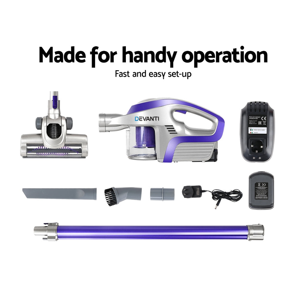 Devanti Stick Vacuum Cleaner Bagless Cordless 150W Purple - SuperSaverAU - view 6