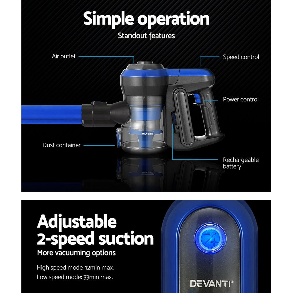 Devanti Handheld Vacuum Cleaner 250W Cordless HEPA Filter Blue 0.5L - SuperSaverAU - view 4
