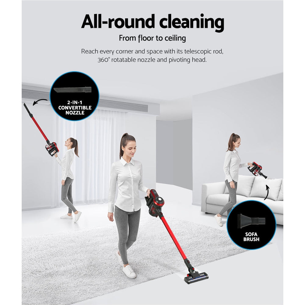 Devanti Stick Vacuum Cleaner Brushless Cordless 250W Red - SuperSaverAU - view 6
