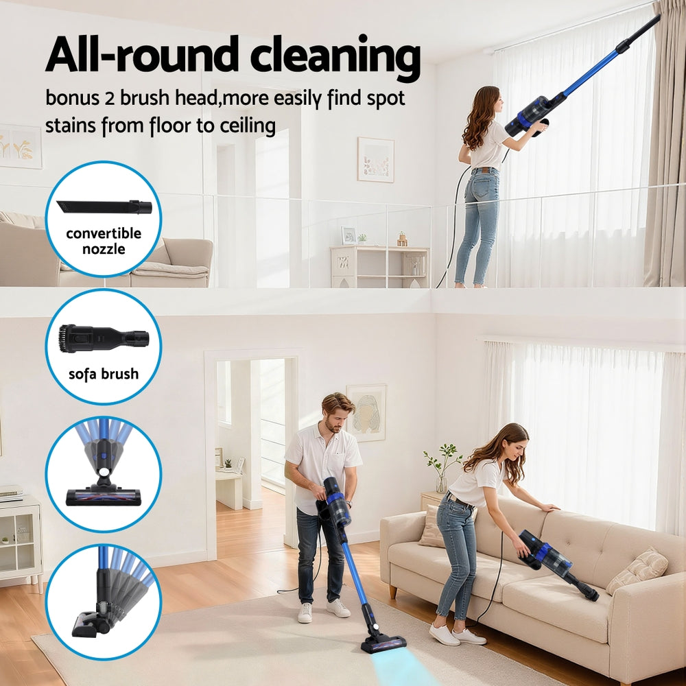 Devanti Handstick Vacuum Cleaner 350W Cordless 22KPa Suction Blue - SuperSaverAU - view 5