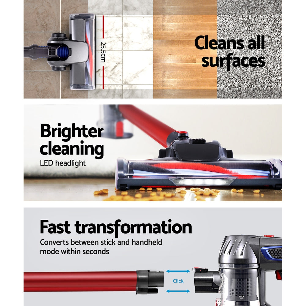 Devanti Stick Vacuum Cleaner Bagless Cordless Red 150W - SuperSaverAU - view 4