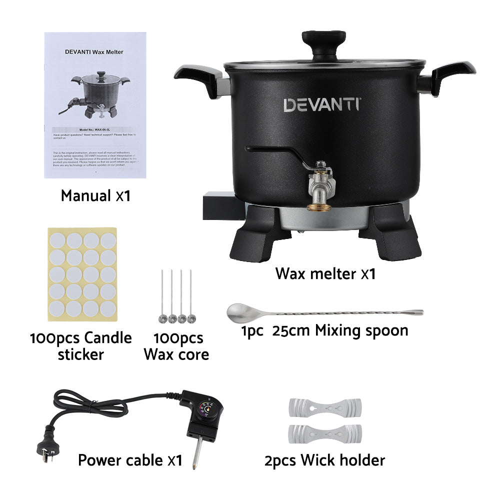 Devanti Wax Melter 5L with 1200W Electric Heating - Black