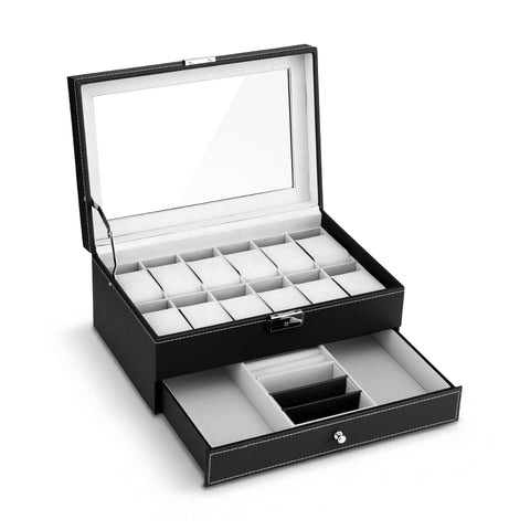 Embellir Black 12 Slot Watch and Jewellery Organiser Box