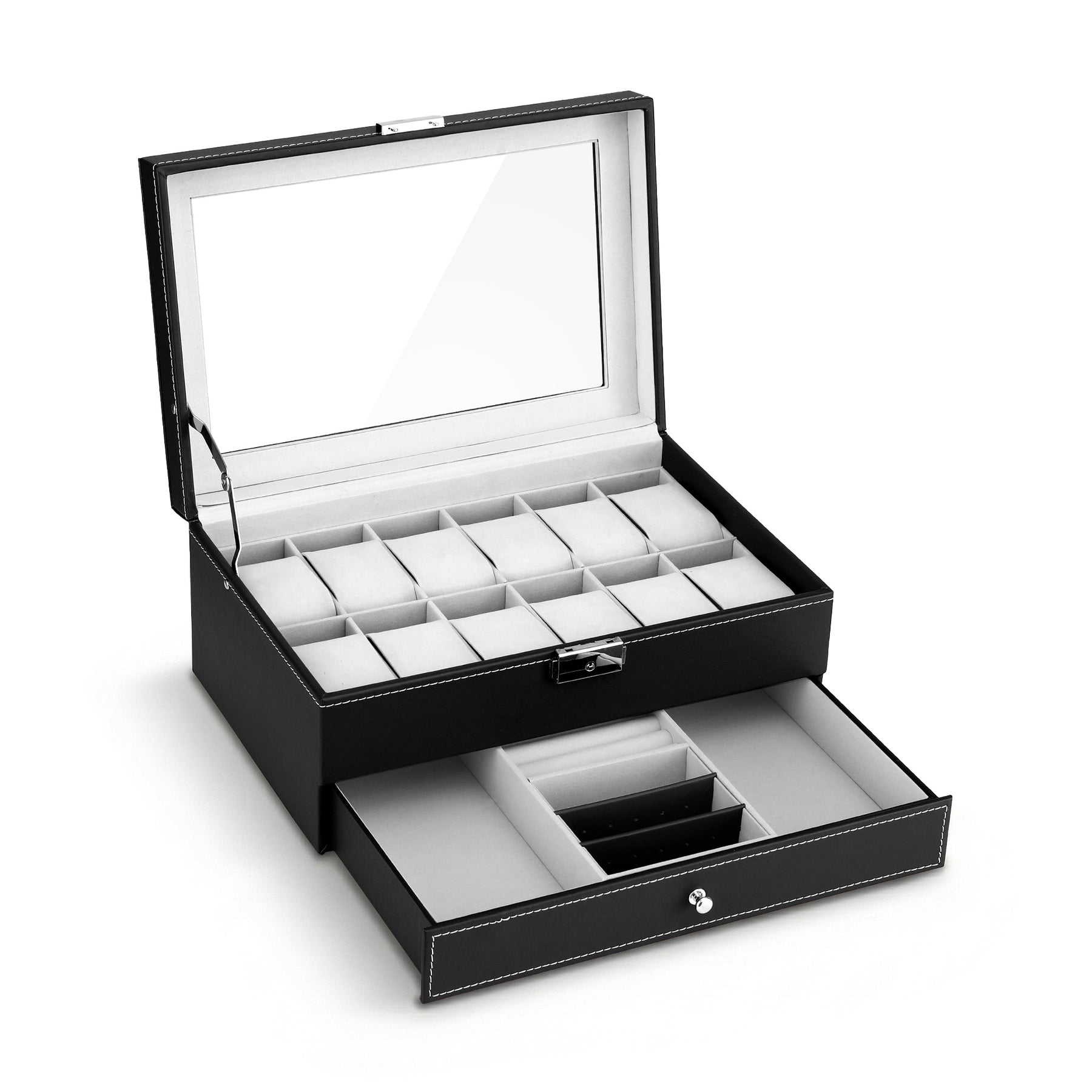 Embellir Black 12 Slot Watch and Jewellery Organiser Box