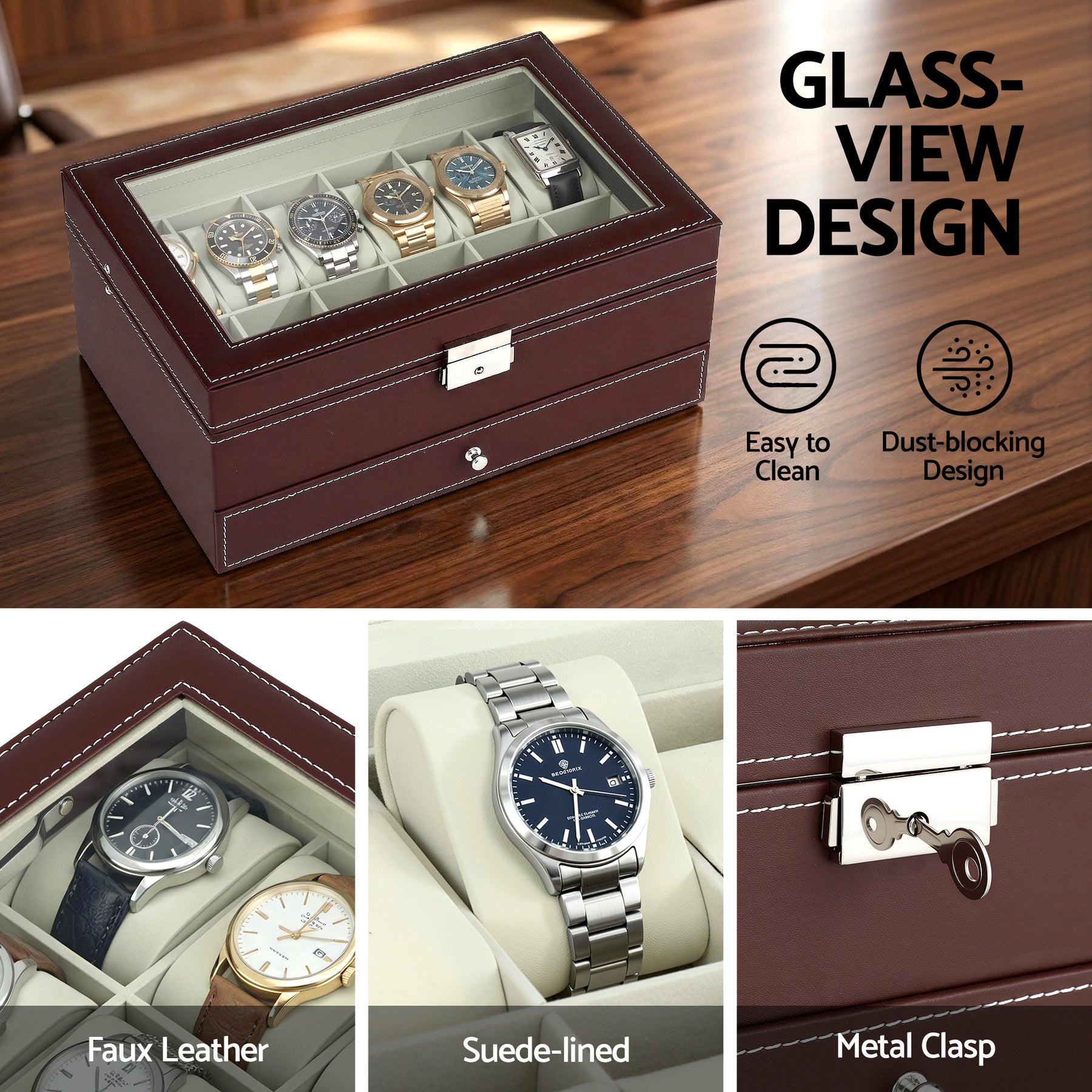 Embellir Brown 12 Slot Watch and Jewellery Organiser Box