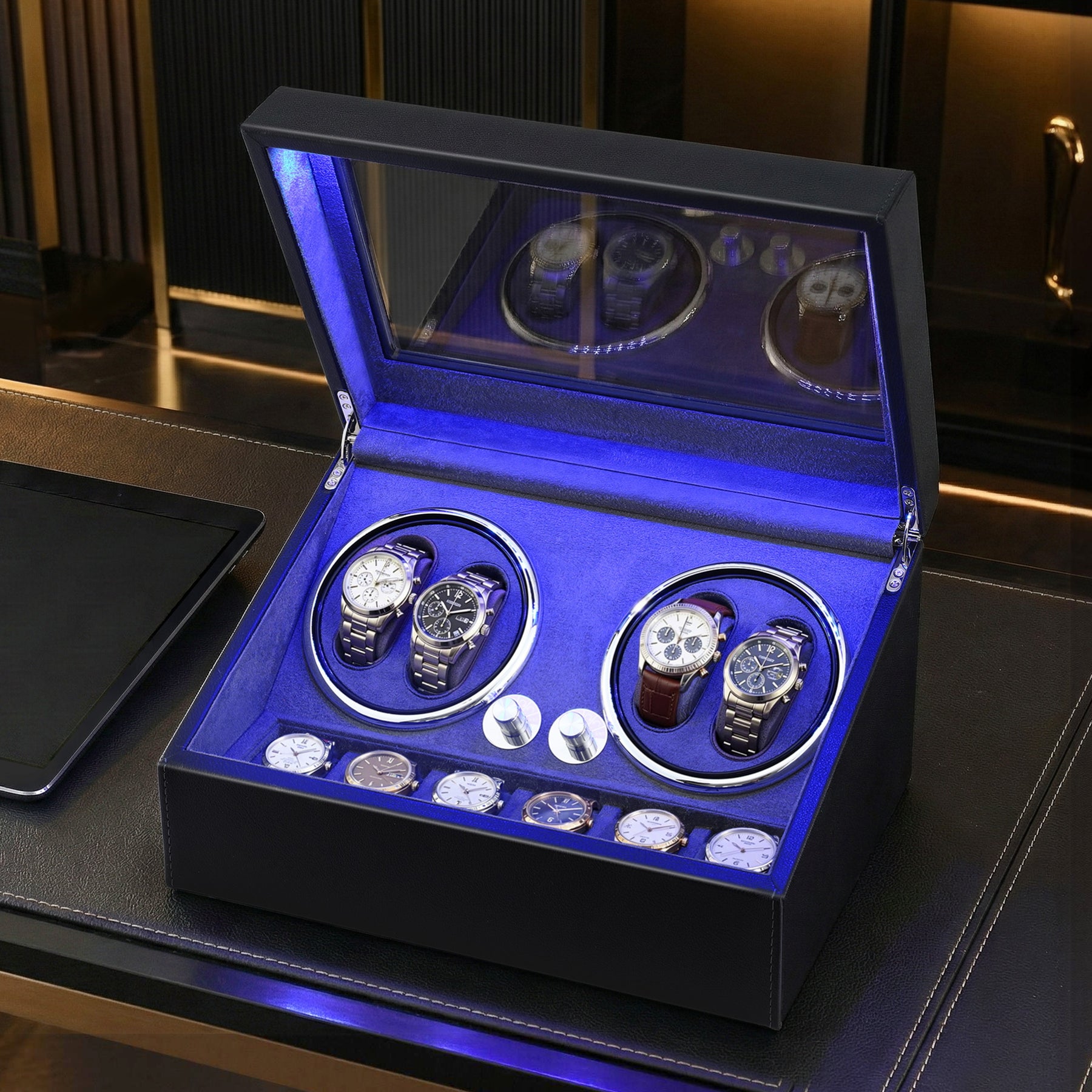 Embellir Black Double Automatic Watch Winder Box with LED