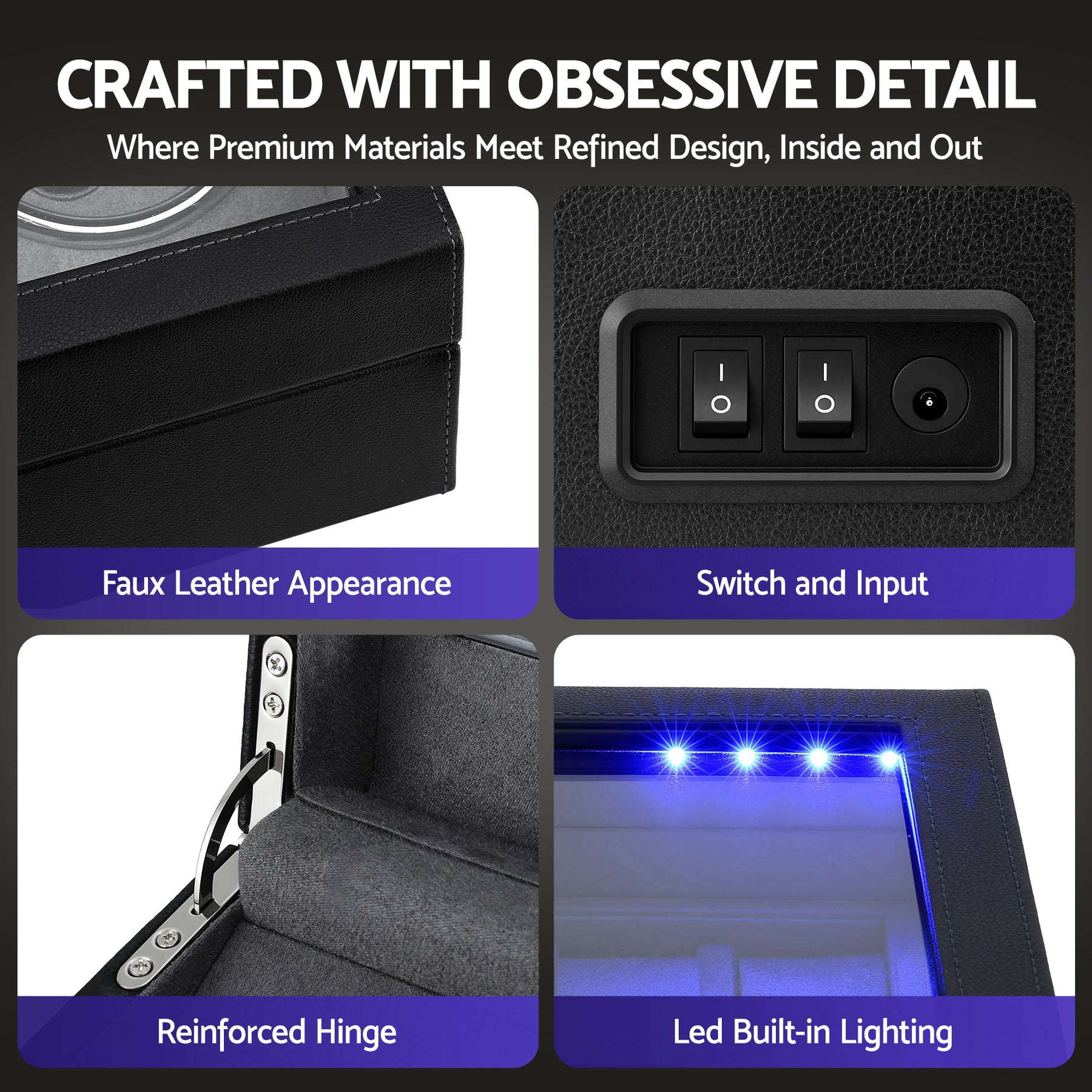 Embellir Black Double Automatic Watch Winder Box with LED