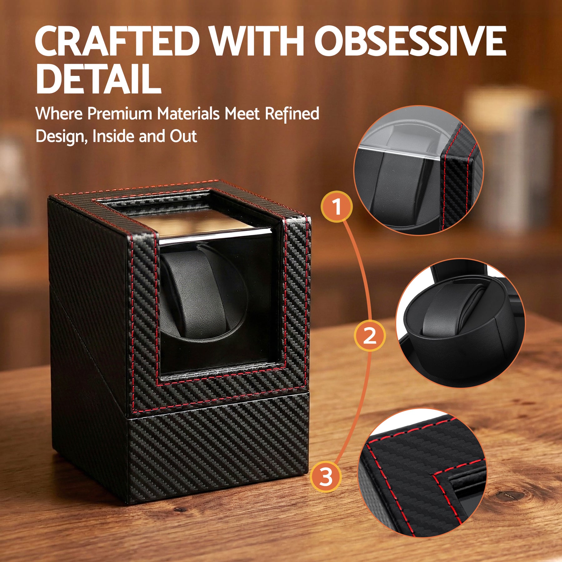 Embellir Black Single Automatic Watch Winder Box Carbon Fibre Style