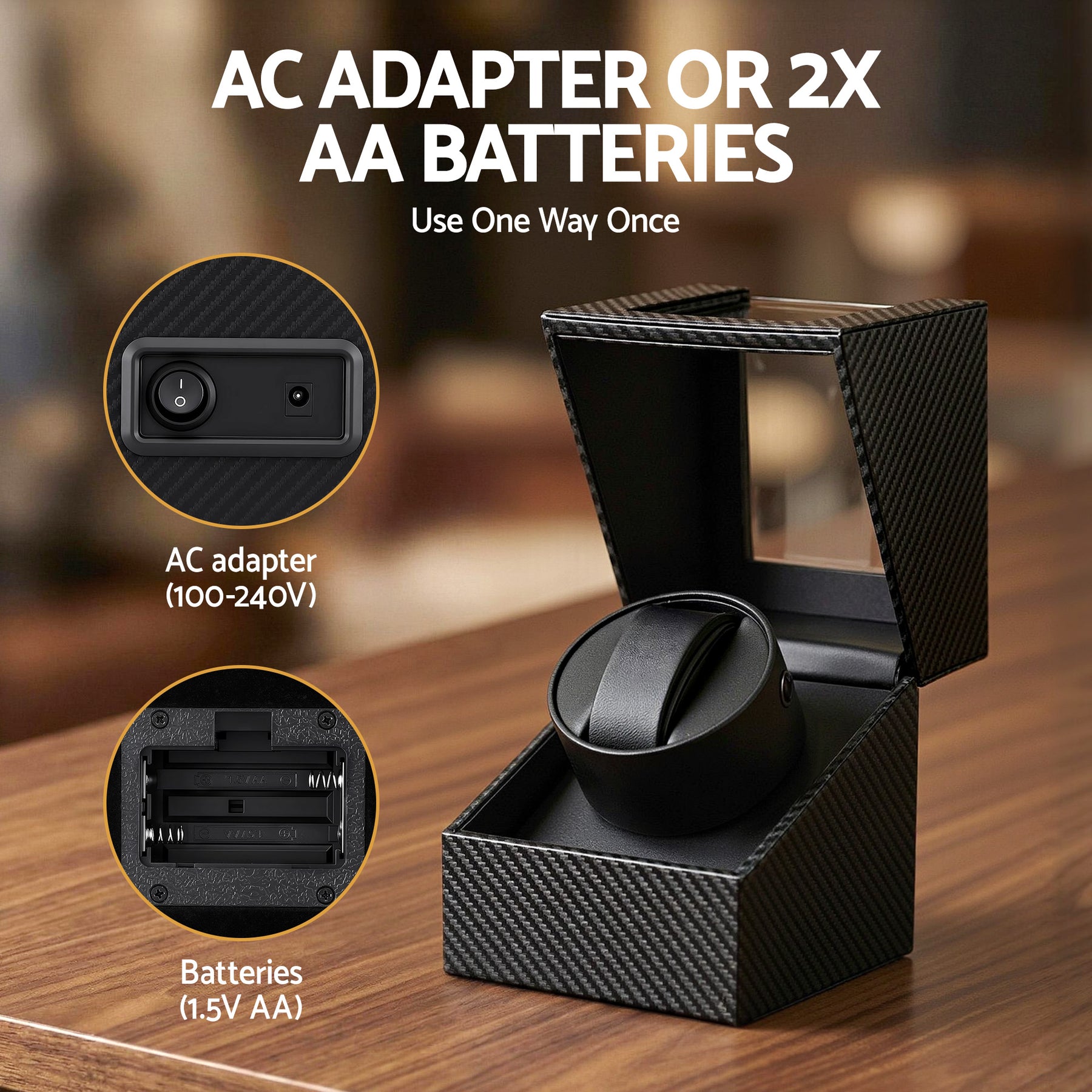 Embellir Black Single Automatic Watch Winder Box Carbon Fibre Style