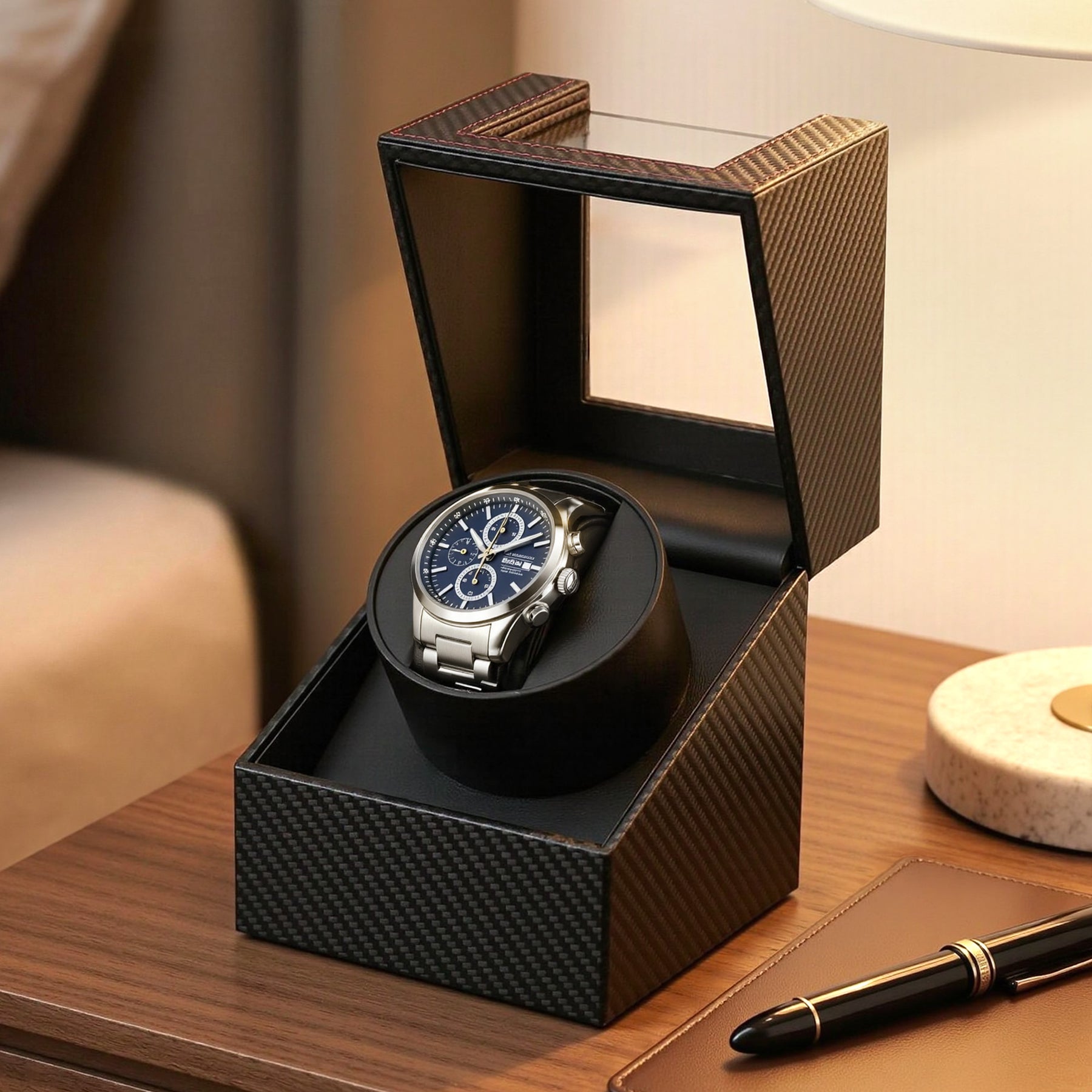 Embellir Black Single Automatic Watch Winder Box Carbon Fibre Style