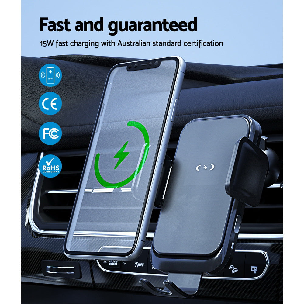 Devanti Wireless Car Charger 15W Fast Charging, Suction Cup & Air Vent Clip, 23x9.5x12cm - SuperSaverAU - view 5
