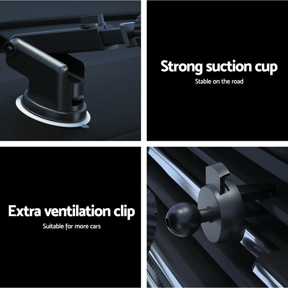 Devanti Wireless Car Charger 15W Fast Charging, Suction Cup & Air Vent Clip, 23x9.5x12cm - SuperSaverAU - view 7